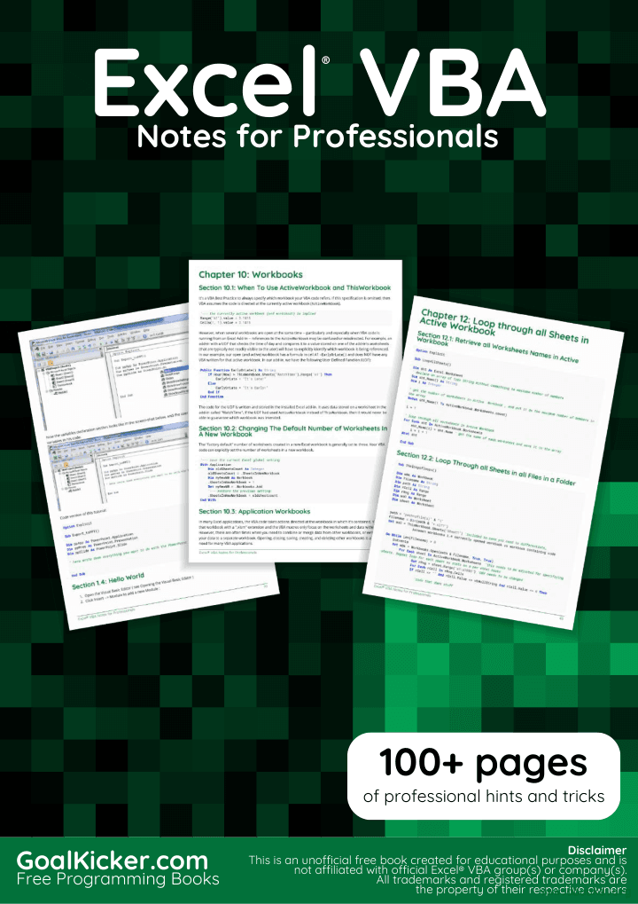 Excel VBA notes for Professionals — preview