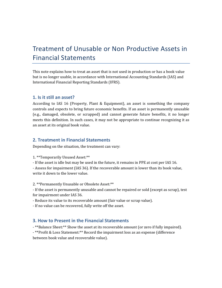 Treatment of Unusable Assets — preview